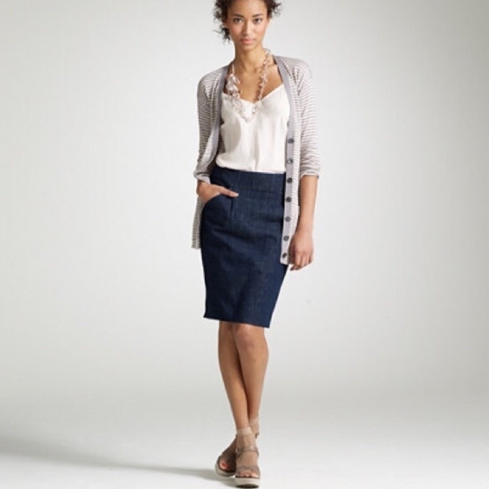 J.Crew Blue Jean Denim Pencil Skirt 2 Knee Length Minimalist Coastal Preppy Chic